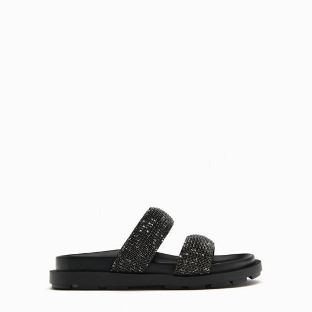 ZARA FLAT SLIDER SANDALS WITH RHINESTONES BLACK SIZE 7.5| 3661/110/800 - Picture 5 of 8